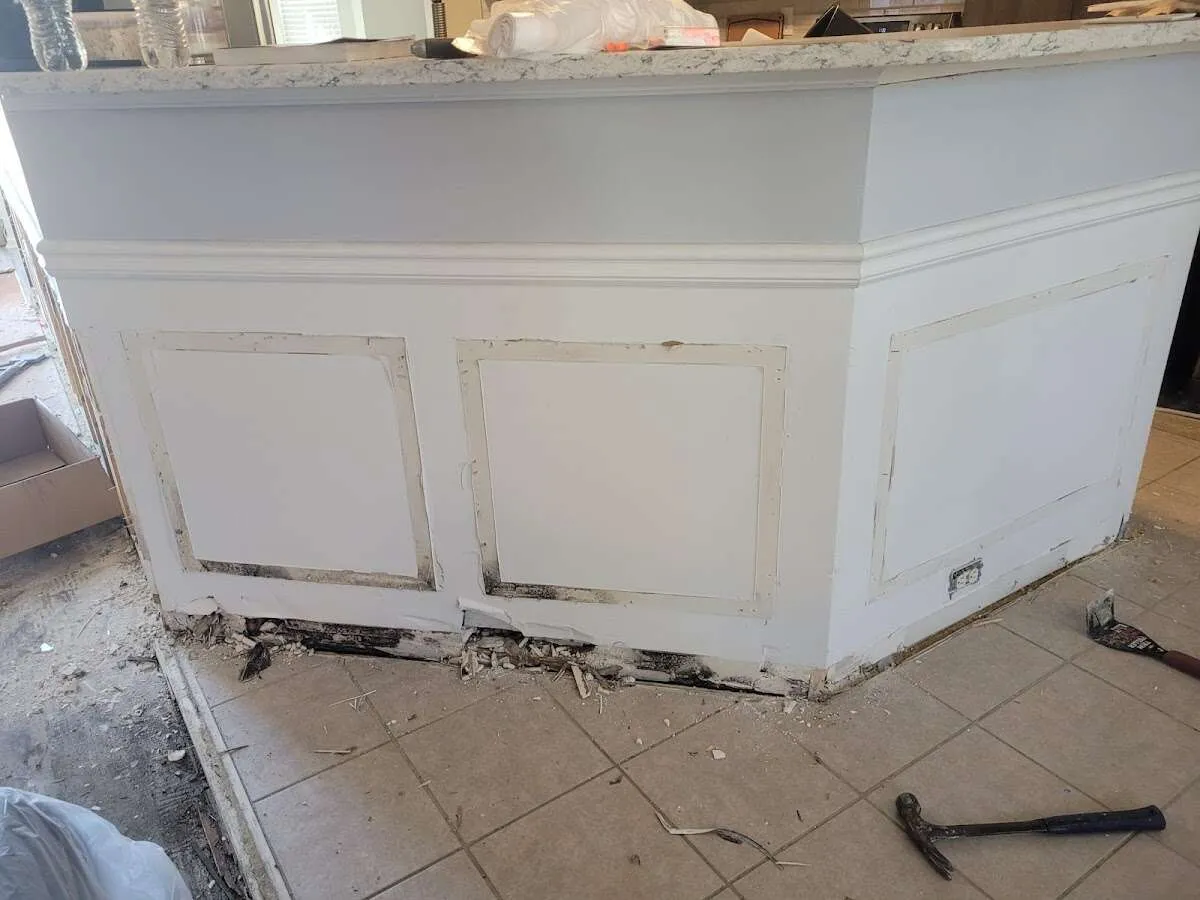 Water damage and mold on kitchen during Storm Damage Restoration in Liberty Lake